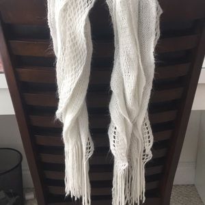 white scarf with ruffles and silver shimmer